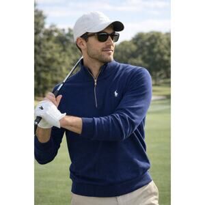 Polo Golf Ralph Lauren Merino Wool Quarter Zip Navy Blue Pullover Sweater XL